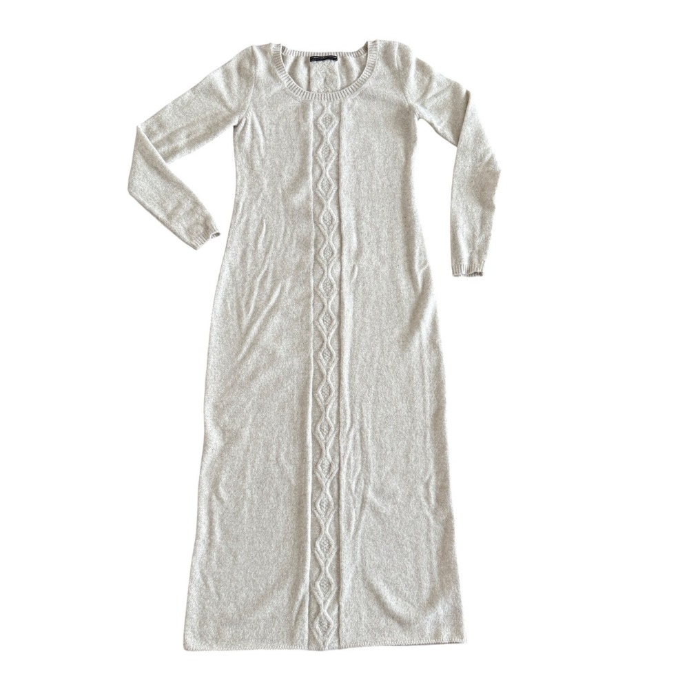 Peruvian Connection 100% Royal Alpaca Cable Knit Maxi Sweater Dress Oatmeal M